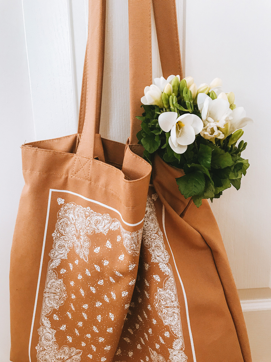 White Flowers in a Tote Bag