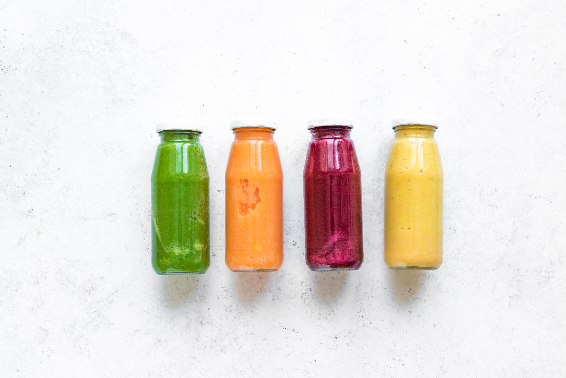 Colourful smoothies bottles
